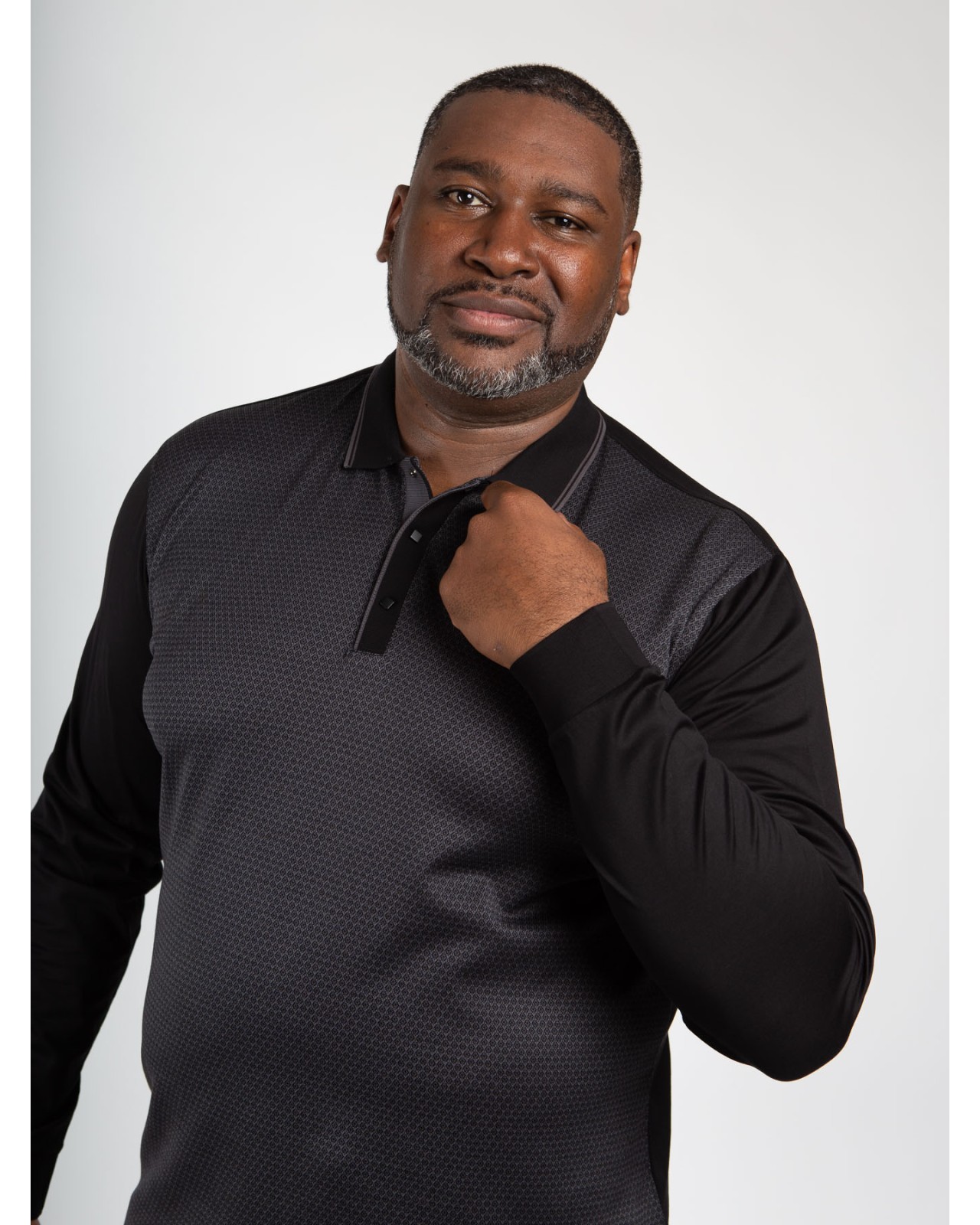 Polo mercerisé manches longues Maneven grande taille noir