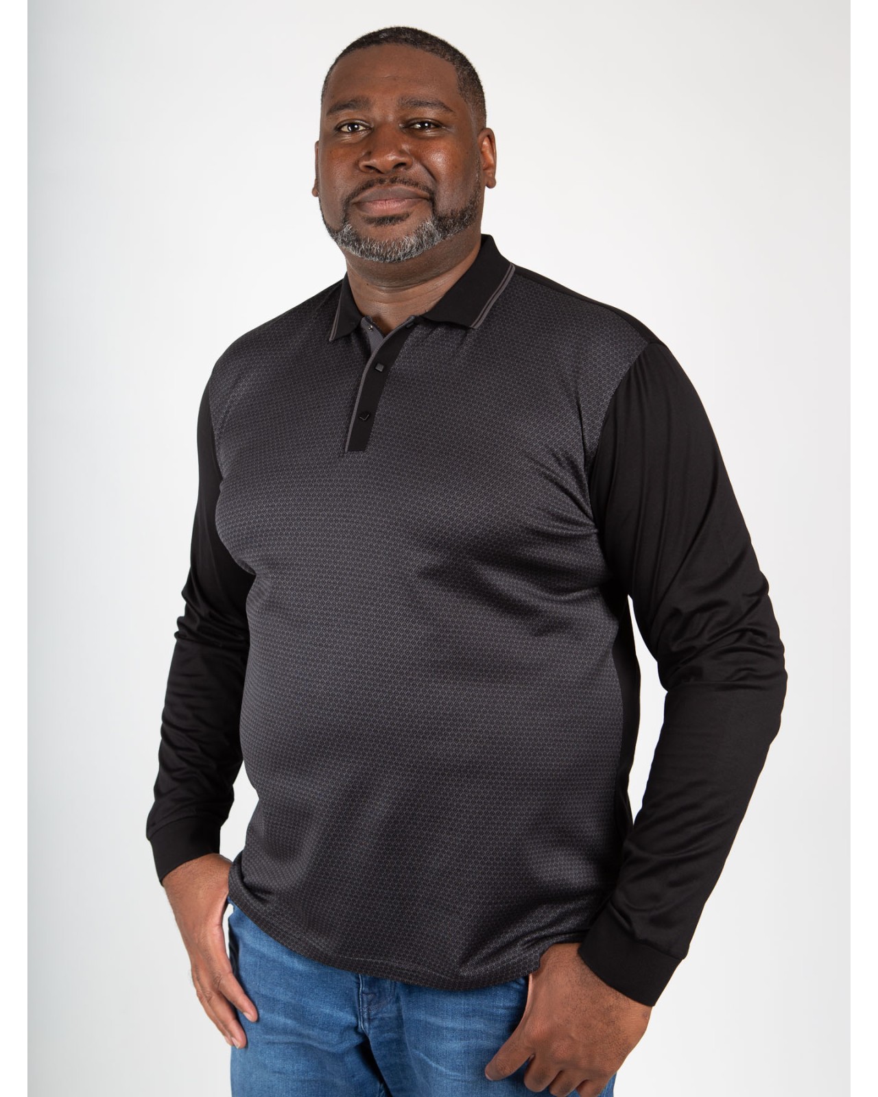 Polo mercerisé manches longues Maneven grande taille noir