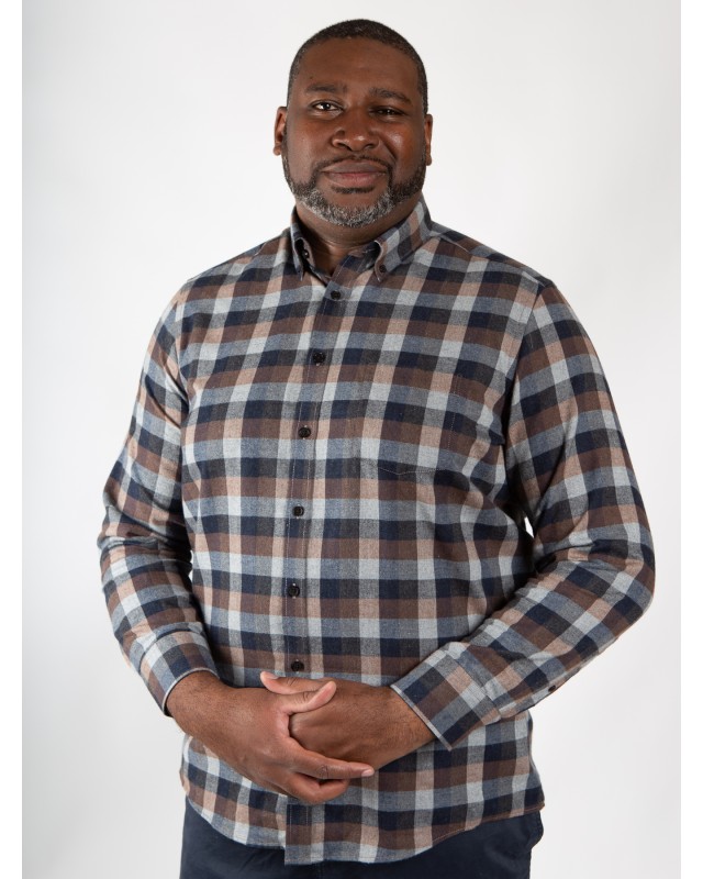 Chemise flanelle Maneven grande taille à carreaux marron