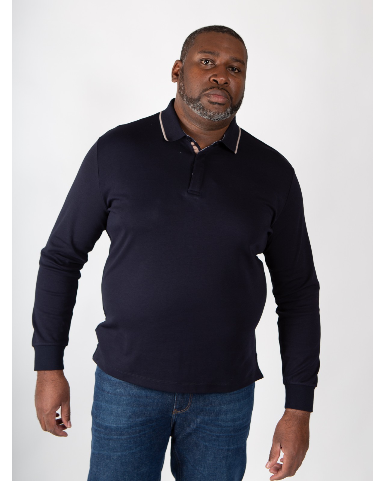 Polo jersey manches longues Maneven grande taille bleu marine