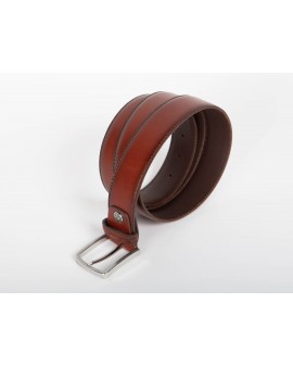 Ceinture cousue Lindenmann grande taille en cuir cognac