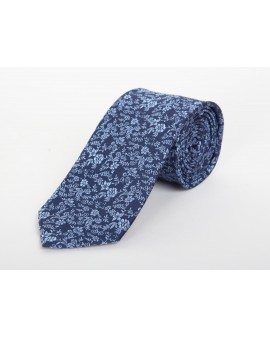 Cravate extra-longue 160 cm Maneven fleurie bleu marine en soie