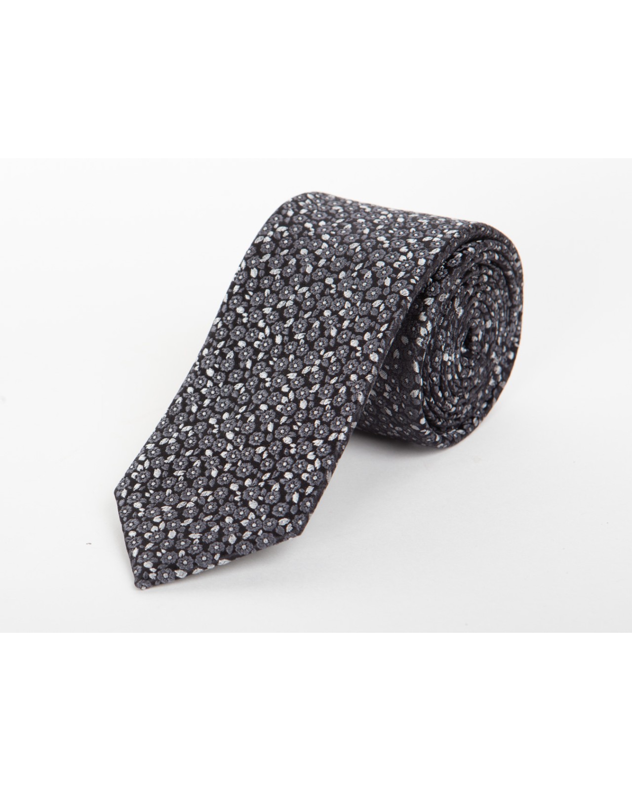 Cravate extra-longue 160 cm Maneven à fleurs anthracite en soie