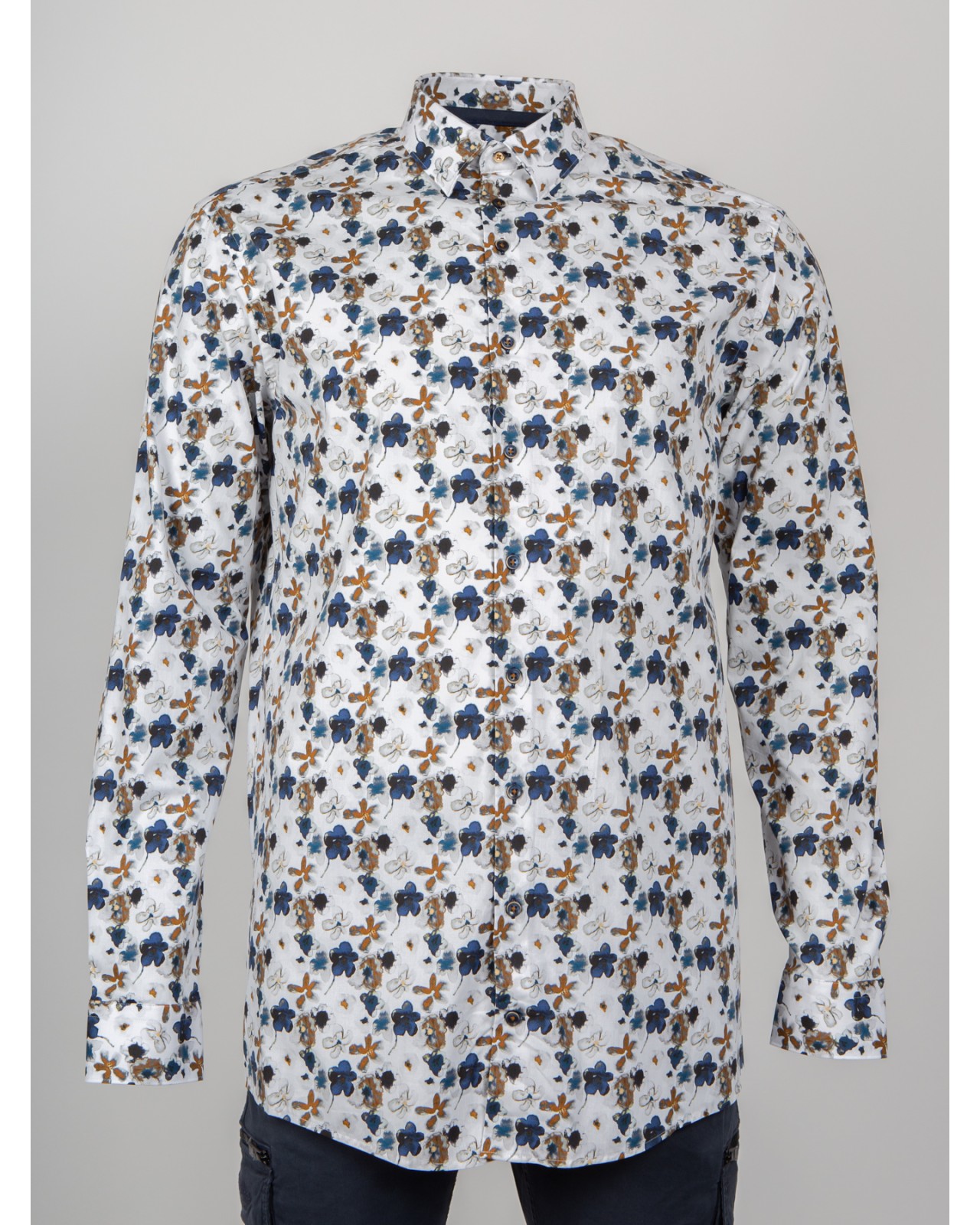 Chemise cintrée J.Ordell manches extra-longues 72 cm fleurie bleu