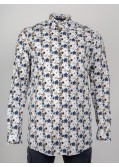 Chemise cintrée J.Ordell manches extra-longues 72 cm fleurie bleu