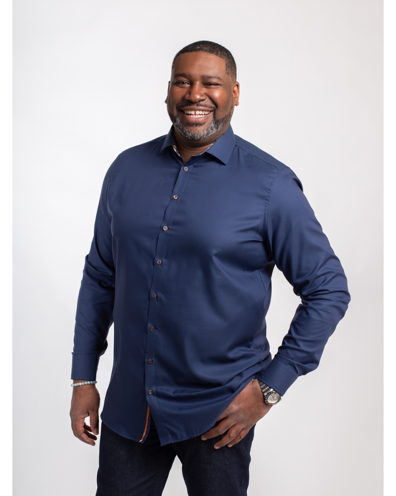 Chemise piqué Maneven manches extra-longues 72 cm bleu marine