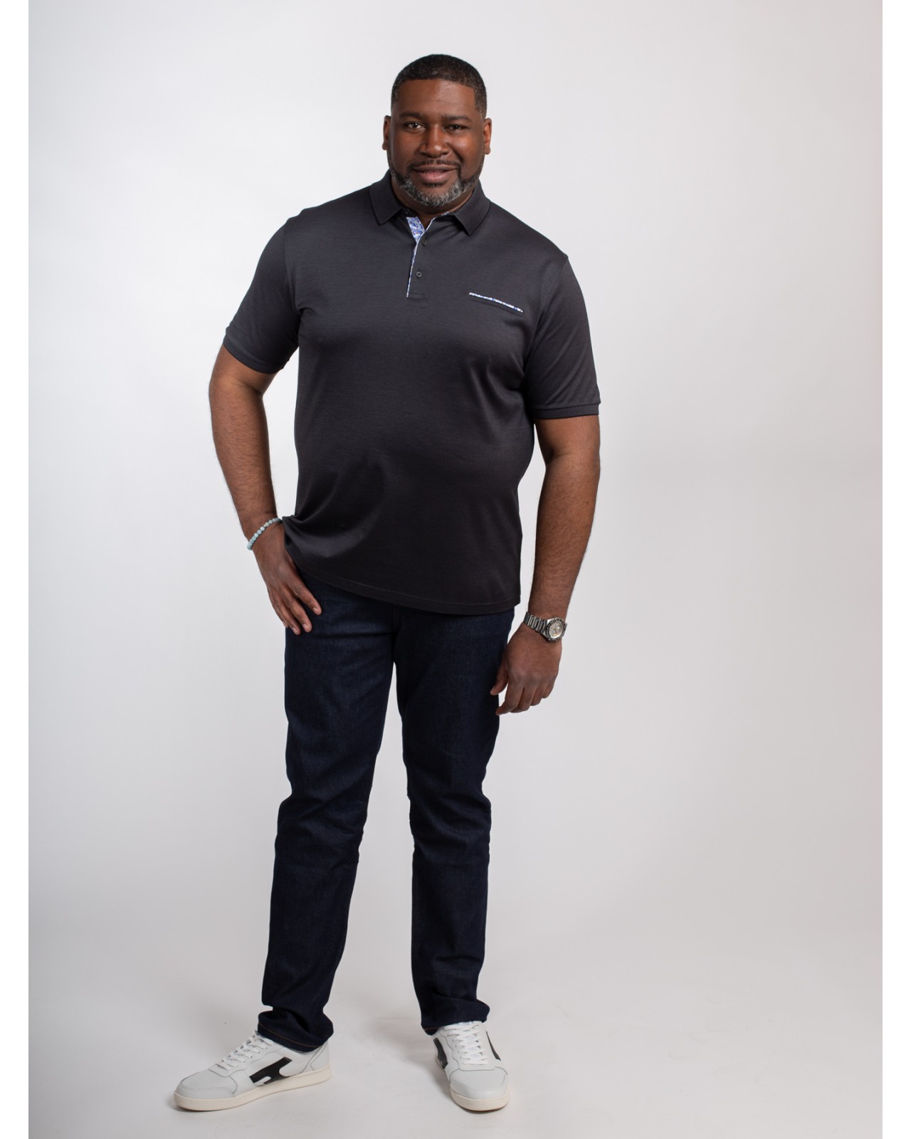 Polo piqué oxford Maneven anthracite pour homme grand