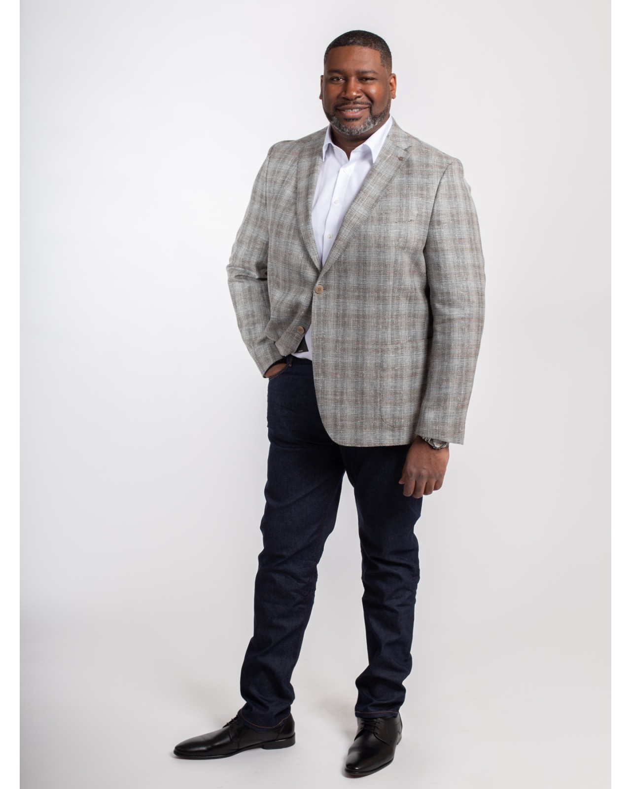 Veste en laine et lin Digel motif prince de Galles grande taille beige