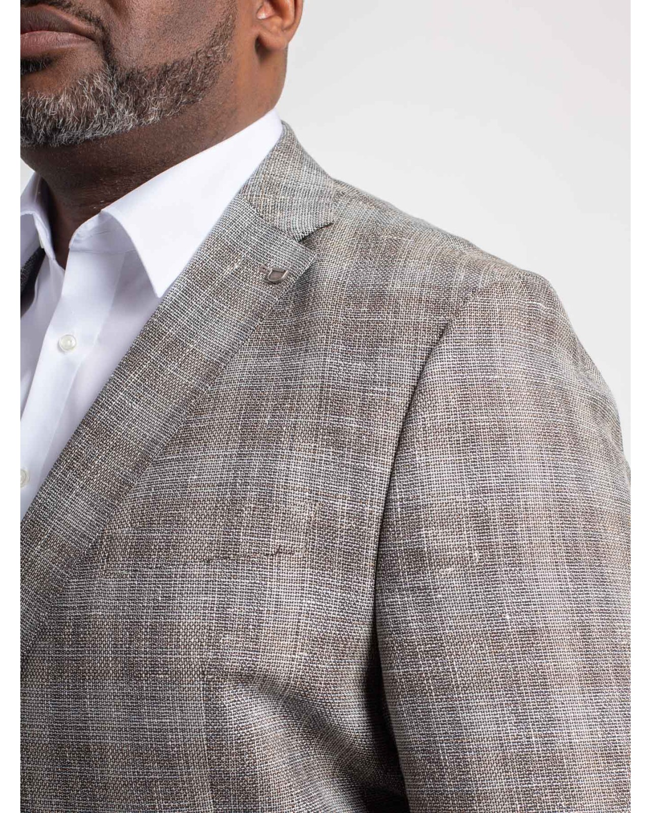 Veste en laine et lin Digel motif prince de Galles grande taille beige