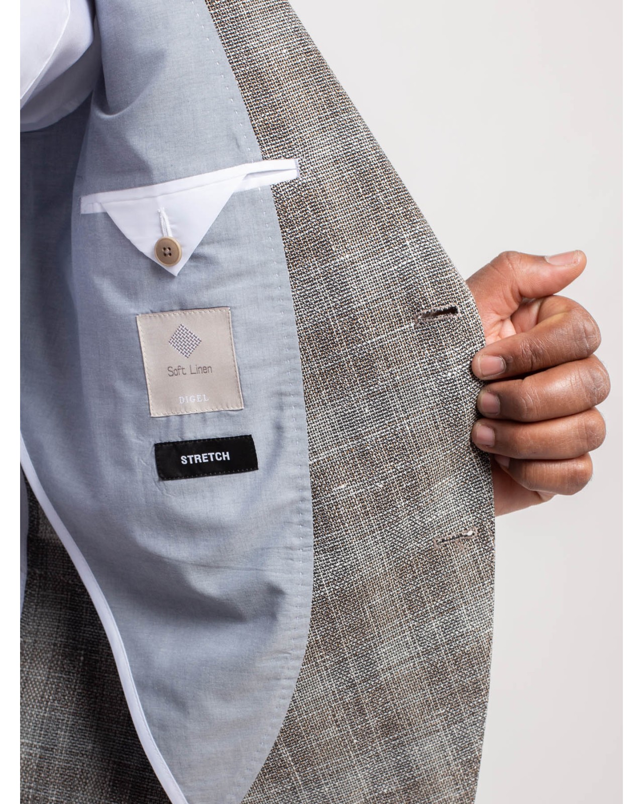 Veste en laine et lin Digel motif prince de Galles grande taille beige