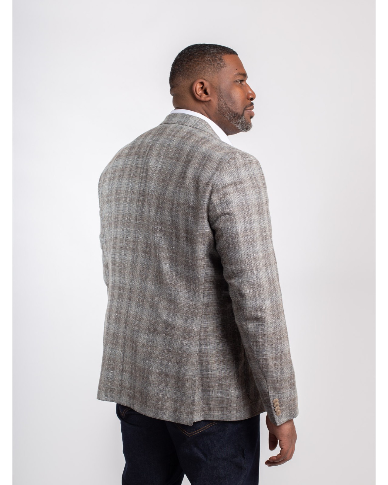 Veste en laine et lin Digel motif prince de Galles grande taille beige