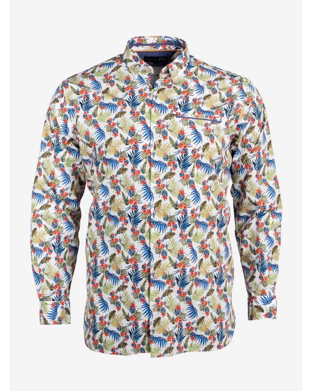 Chemise 1214 grande taille motif tropical vert kaki