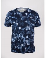 Tee Shirt flammé MN03 tropical bleu marine pour Homme Grand