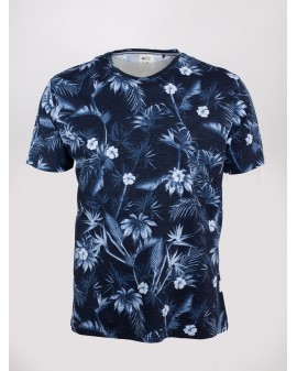 Tee Shirt flammé MN03 tropical bleu marine pour Homme Grand