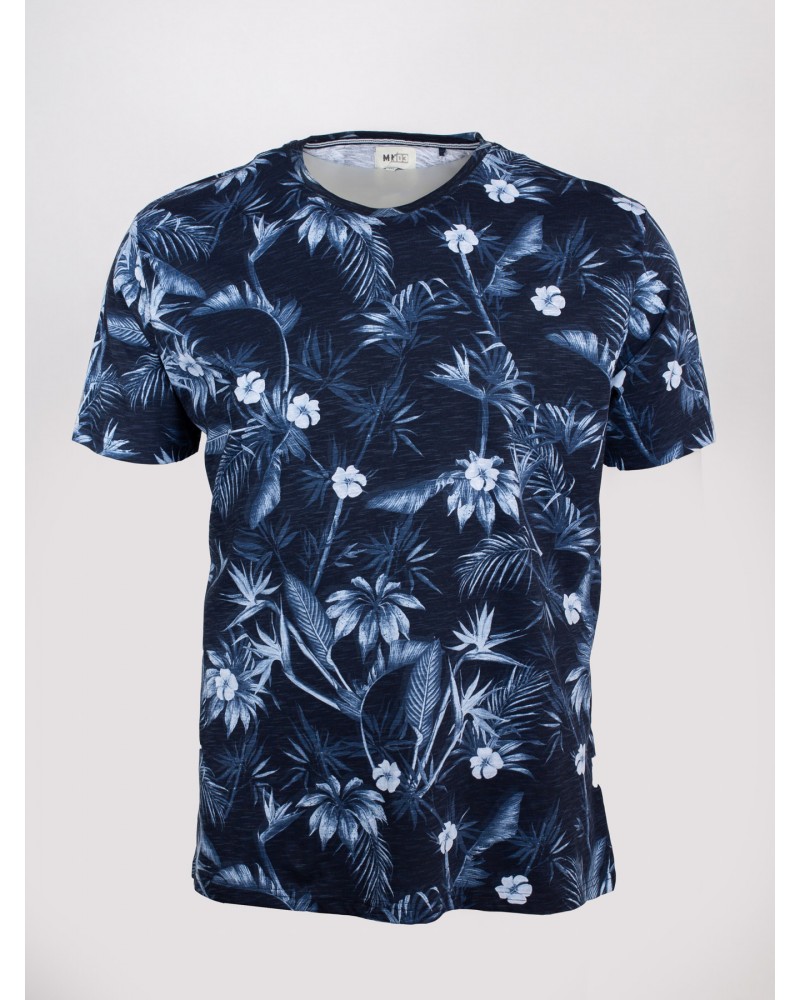Tee Shirt flammé MN03 tropical bleu marine pour Homme Grand