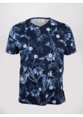 Tee Shirt flammé MN03 tropical bleu marine pour Homme Grand