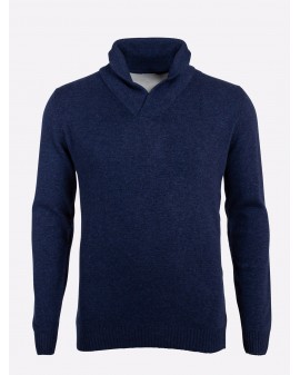 Pull col châleen laine bleu MN03 pour Homme Grand