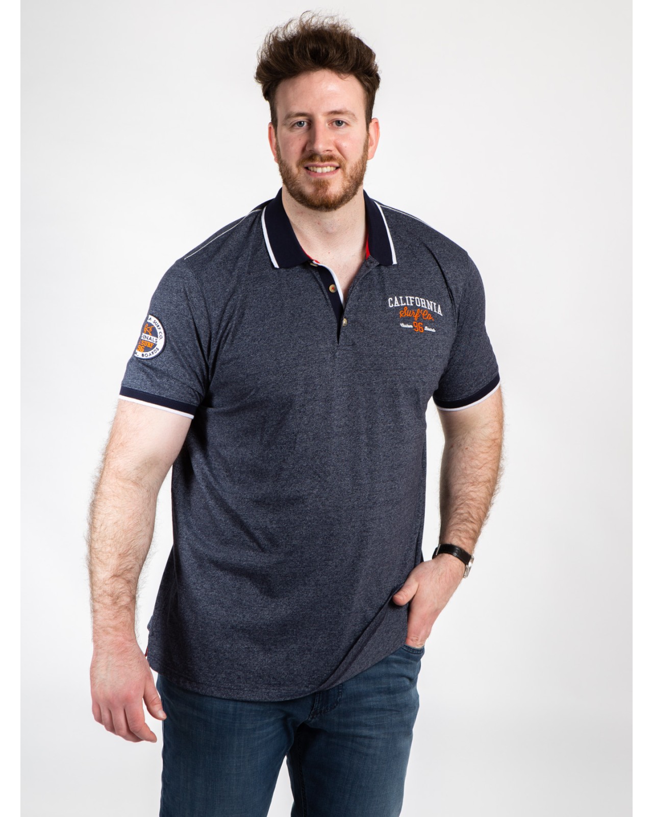 Polo chiné Duke grande taille bleu marine