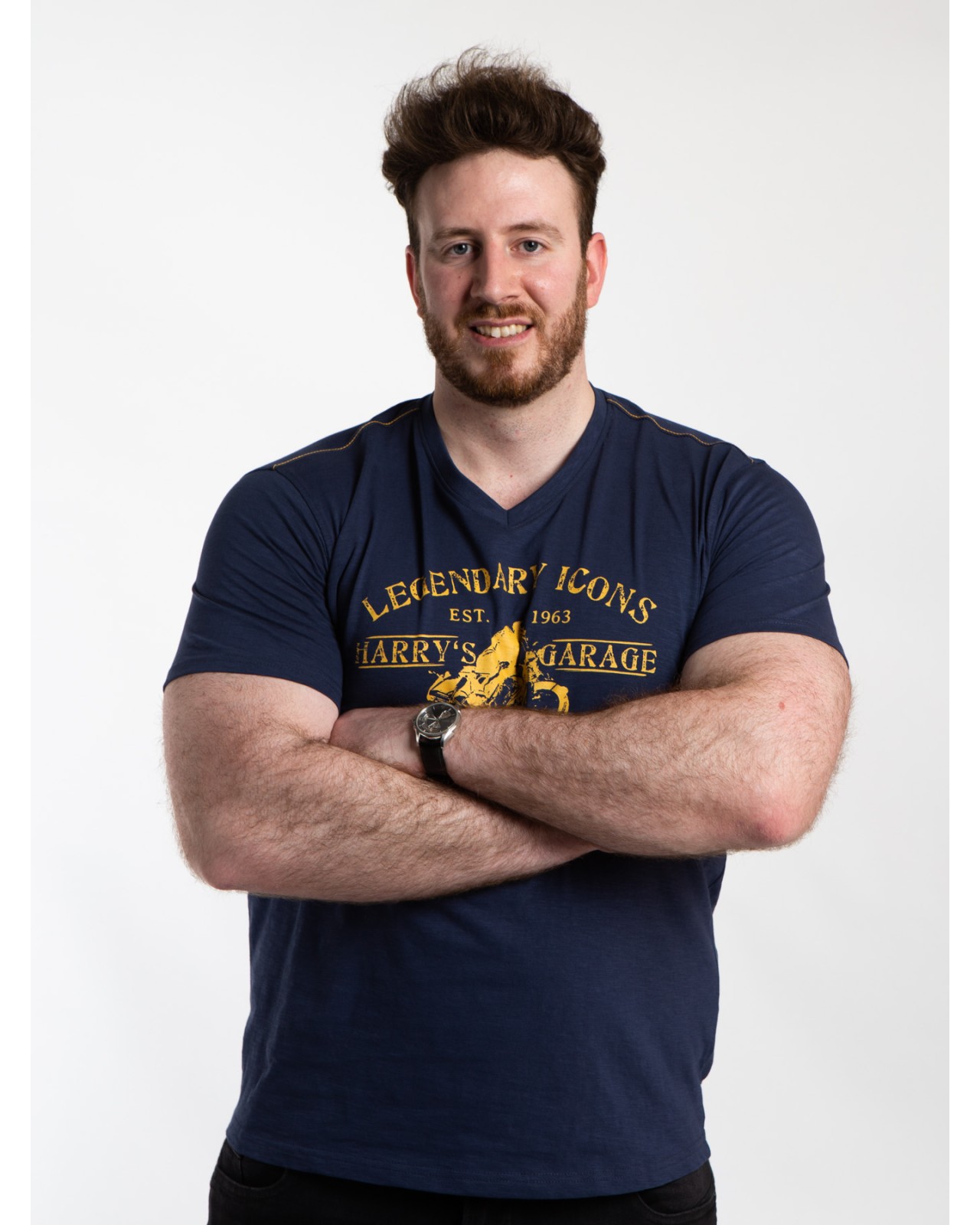 Tee shirt flammé col en V San Roch grande taille bleu marine