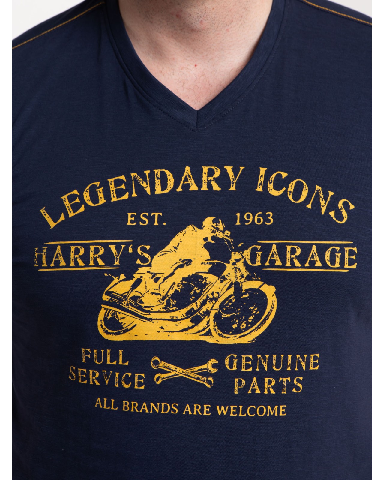 Tee shirt flammé col en V San Roch grande taille bleu marine