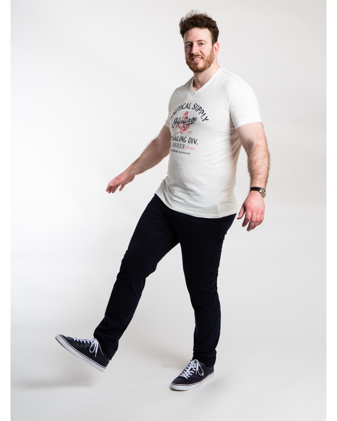 Tee shirt flammé col V San Roch grande taille blanc