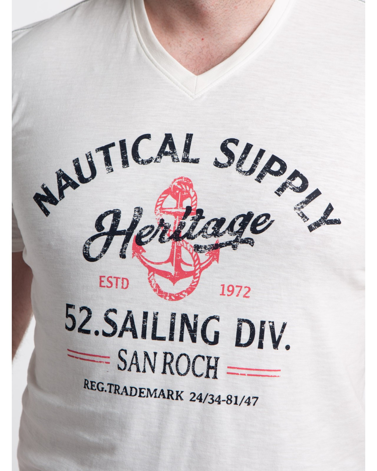 Tee shirt flammé col V San Roch grande taille blanc