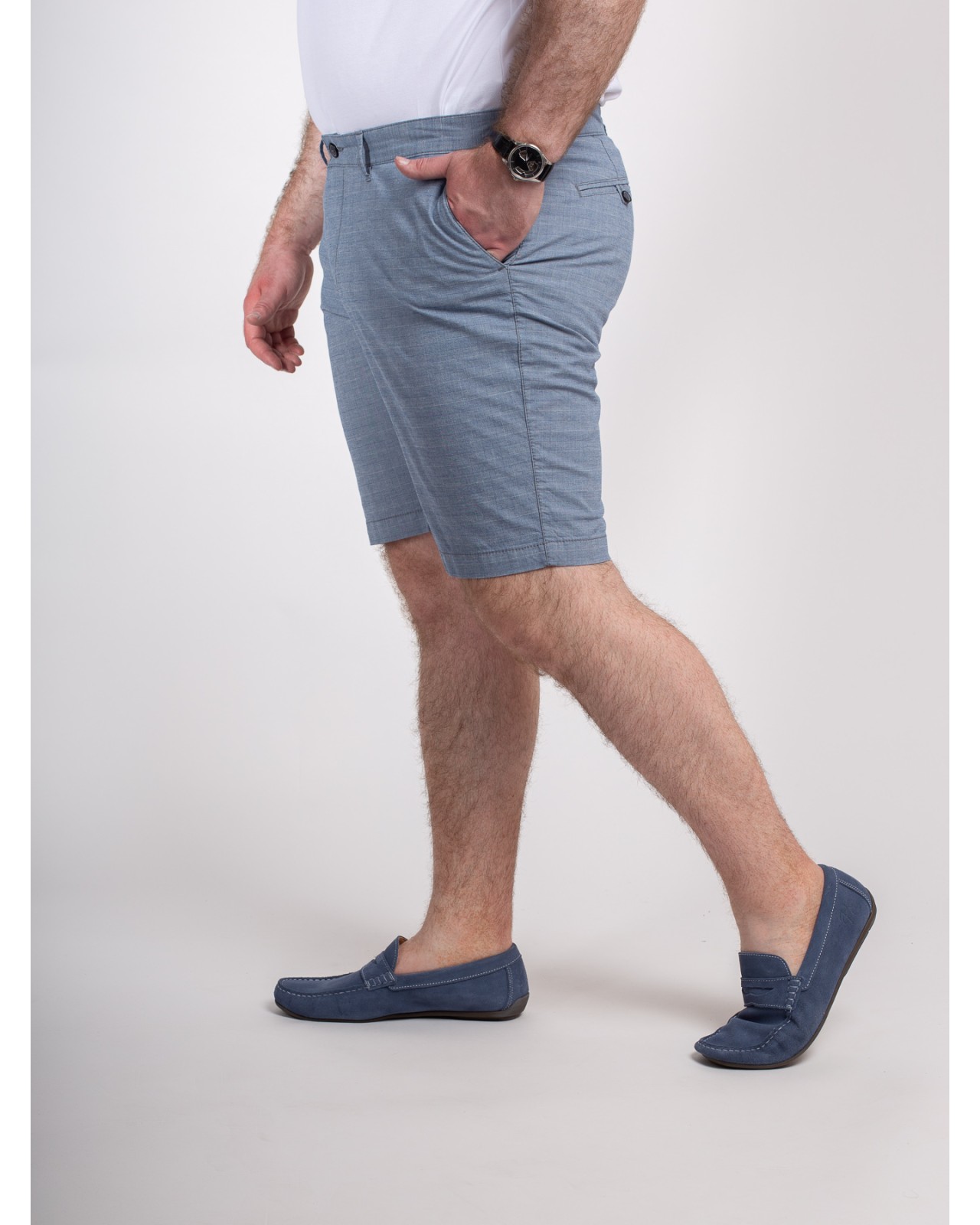 Short chino à carreaux Redpoint grande taille bleu clair