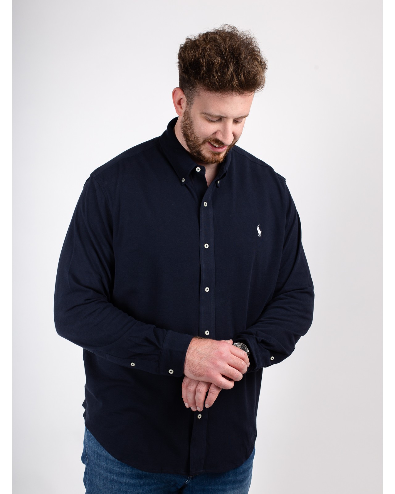 Chemise en maille piqué Ralph Lauren grande taille bleu marine