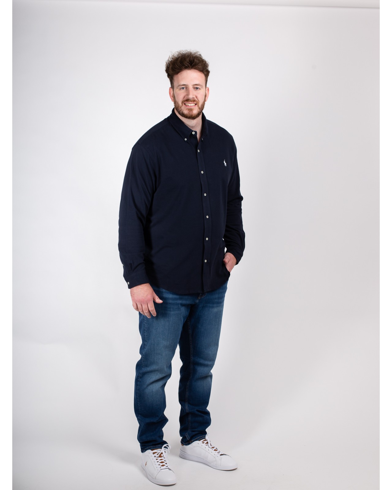 Chemise en maille piqué Ralph Lauren grande taille bleu marine