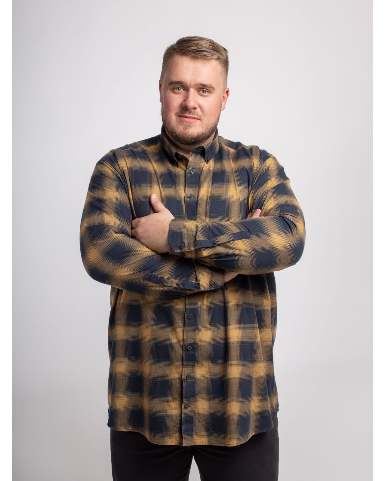 Chemise flanelle MN03 grande taille à carreaux ocre