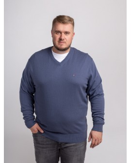 Pull col V en coton et cachemire Tommy Hilfigergrande taille bleu indigo