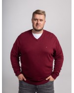 Pull col V en coton et cachemire Tommy Hilfigergrande taille bordeaux