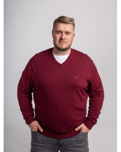 Pull col V en coton et cachemire Tommy Hilfigergrande taille bordeaux