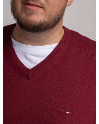 Pull col V en coton et cachemire Tommy Hilfigergrande taille bordeaux