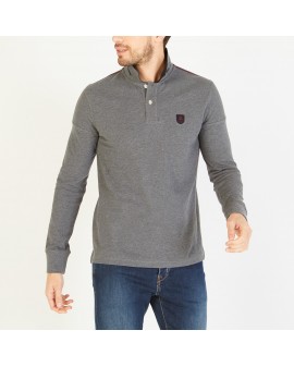 Polo manches longues piqué Eden Park grande taille gris