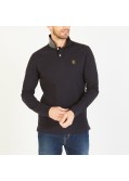 Polo manches longues piqué chiné Eden Park grande taille bleu marine