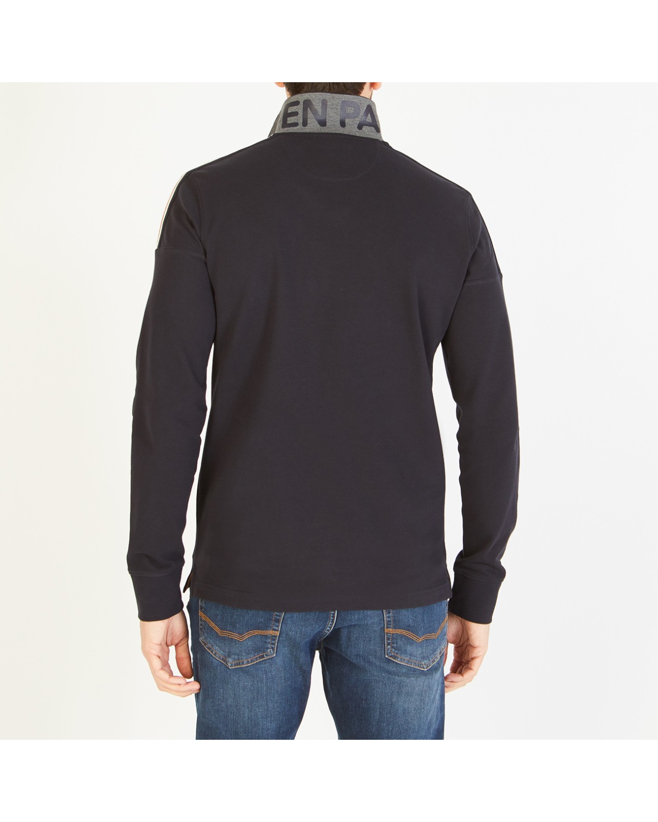 Polo manches longues piqué chiné Eden Park grande taille bleu marine