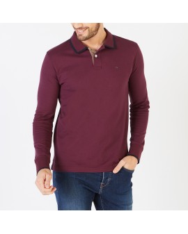 Polo manches longues piqué coton pima Eden Park grande taille bordeaux