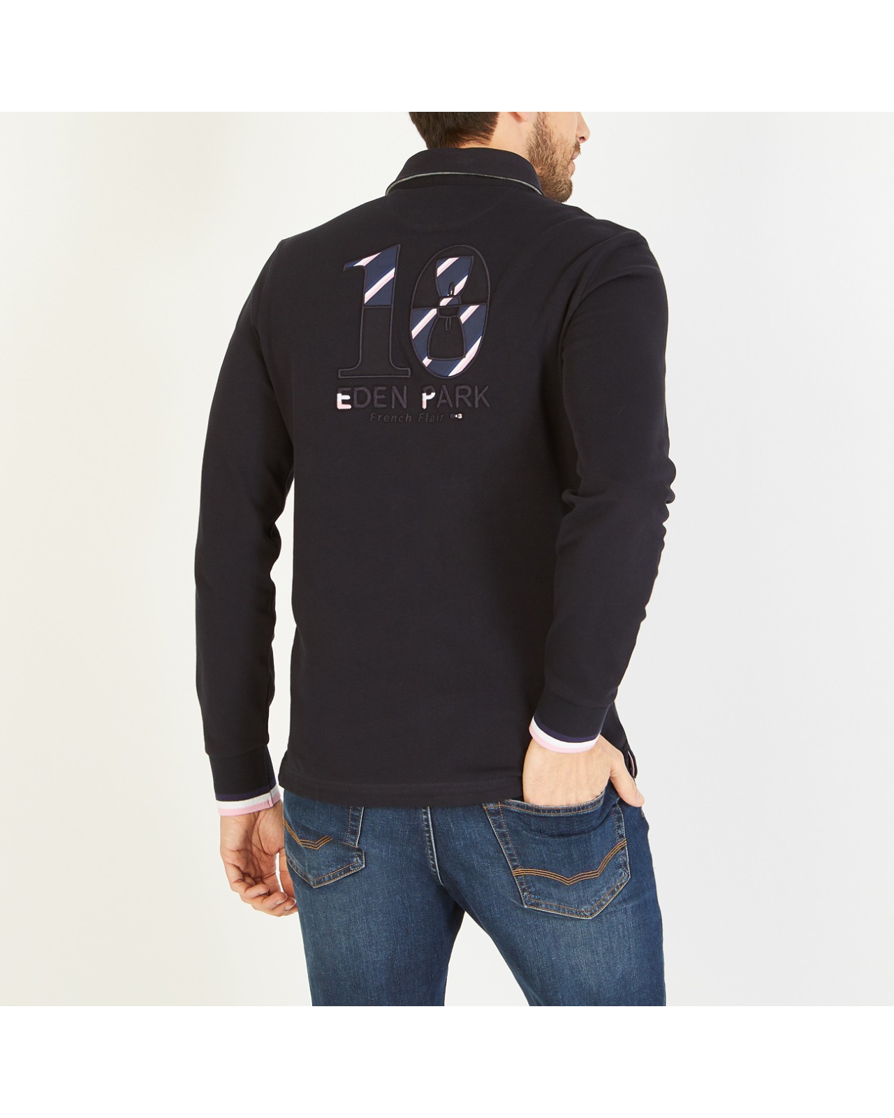 Polo manches longues jersey Eden Park grande taille bleu marine