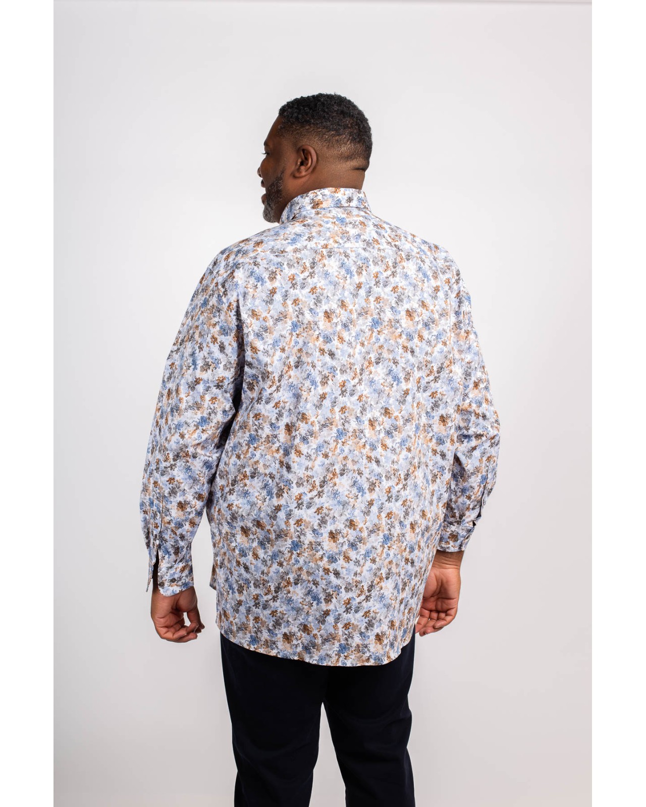 Chemise stretch Maneven grande taille imprimé bleu EC