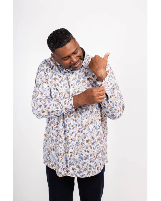 Chemise stretch Maneven grande taille imprimé bleu EC