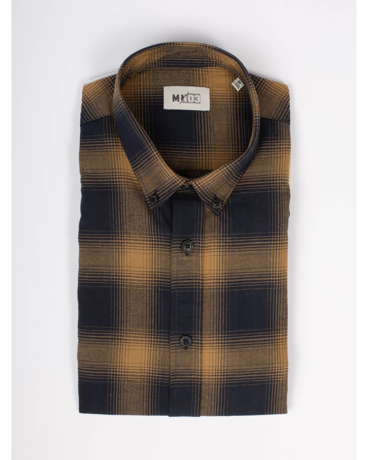 Chemise flanelle MN03 manches extra-longues 72 cm à carreaux ocre