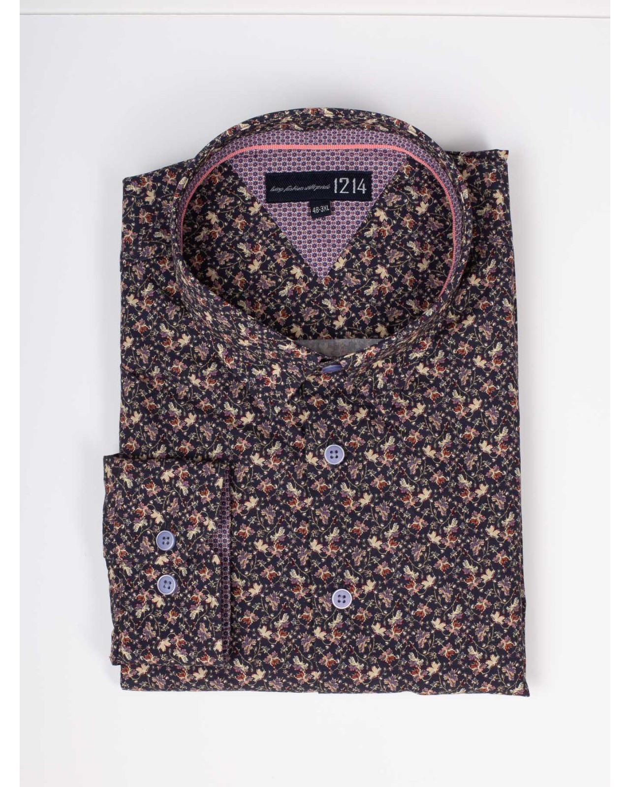 Chemise 1214 grande taille fleurie bleu marine