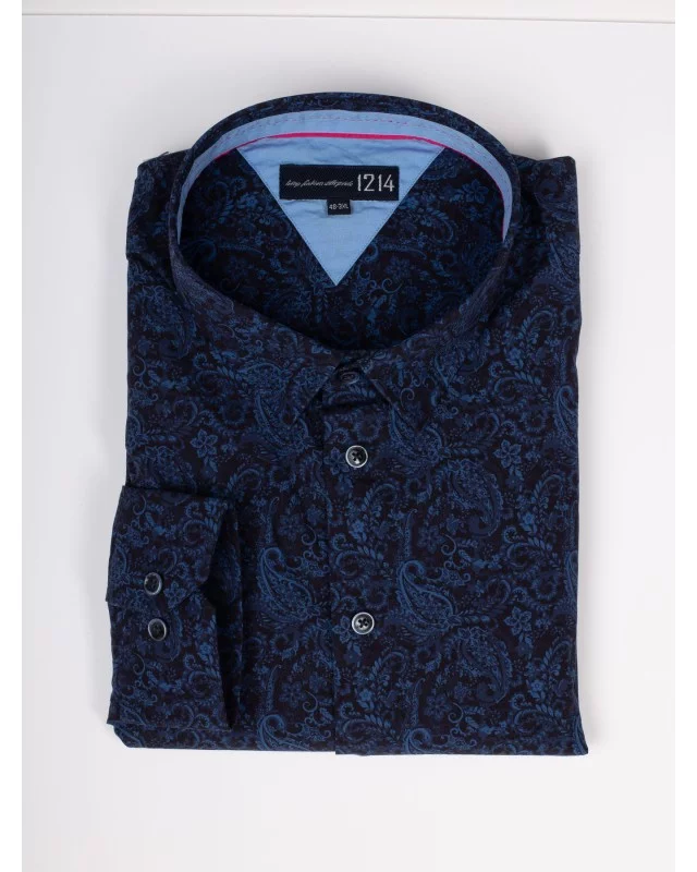 Chemise 1214 grande taille imprimé cachemire bleu marine