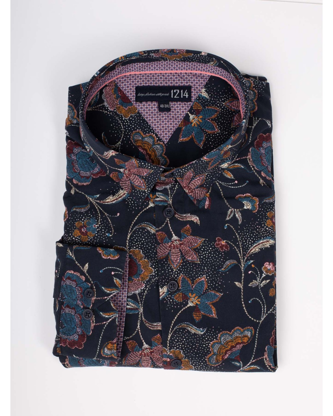 Chemise 1214 grande taille fleurie bleu marine