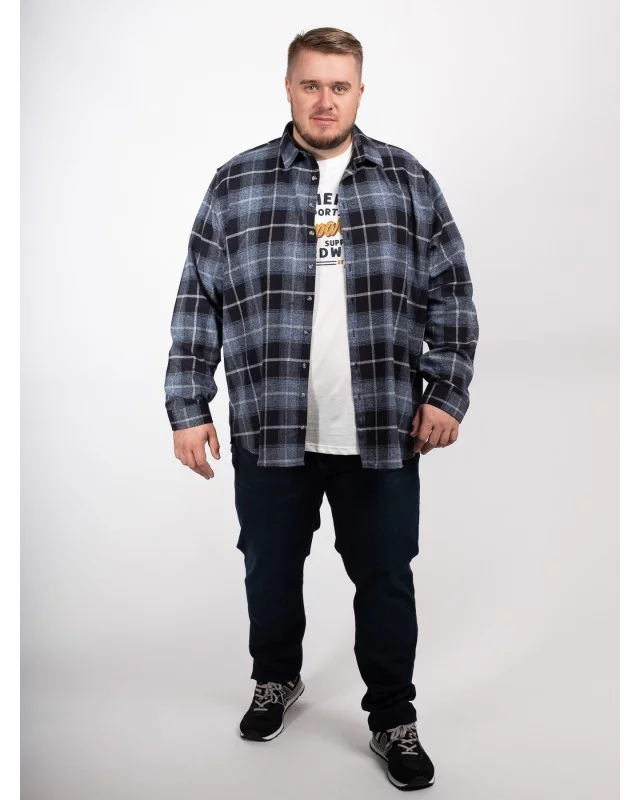 Surchemise flanelle MN03 grande taille à carreaux bleu