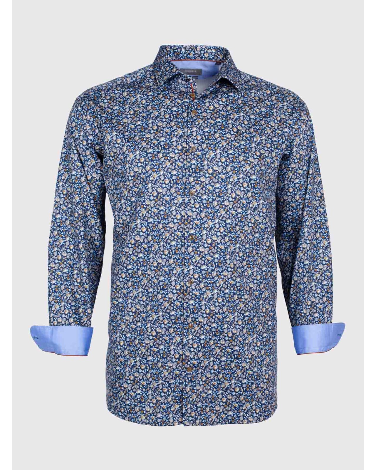 Chemise dobbyJ.Ordell grande taille fleurie bleu marine