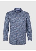 Chemise dobbyJ.Ordell grande taille fleurie bleu marine