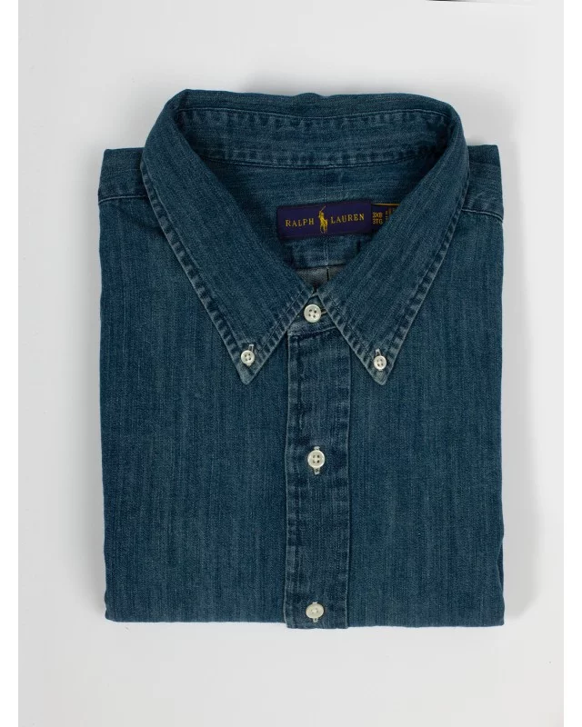 Chemise chambray Ralph Lauren aspect denim grande taille bleu indigo
