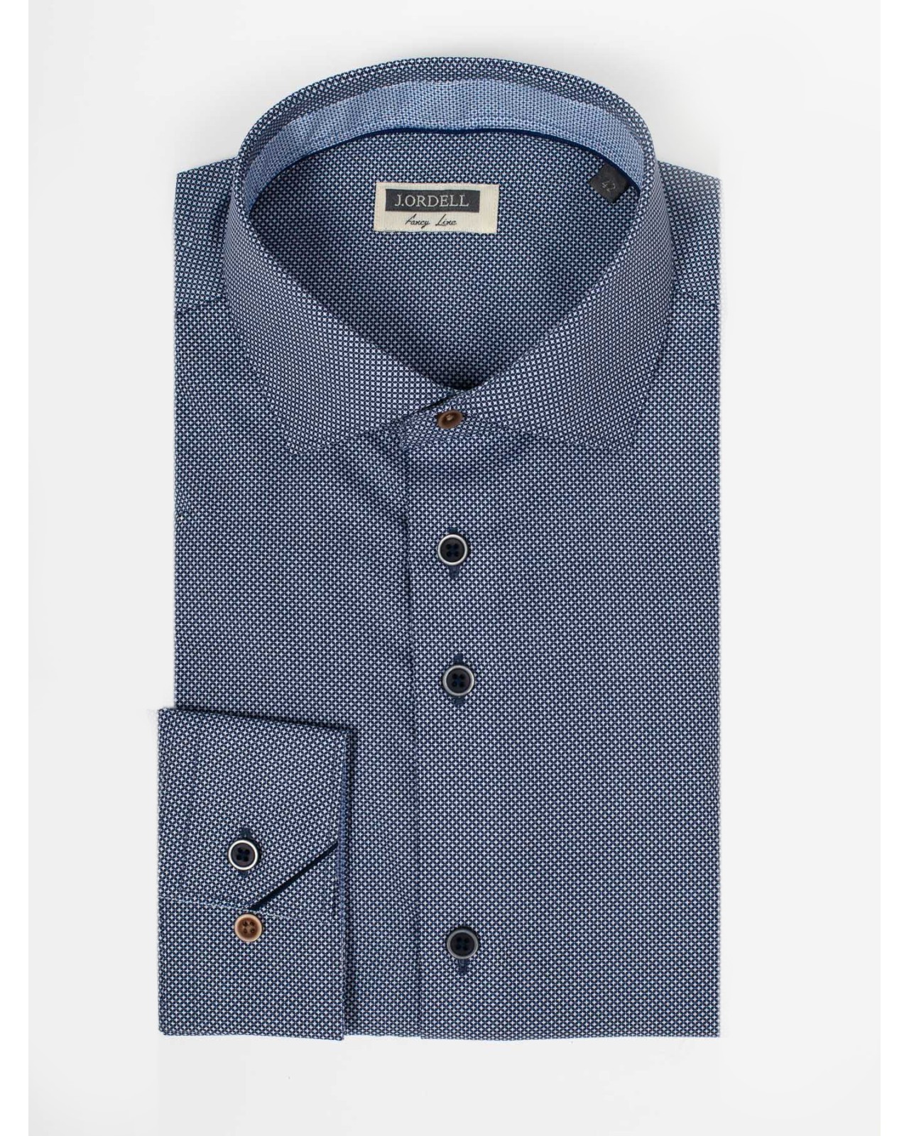 Chemise micro motif croix J.Ordell manches extra-longues 72 cm bleu marine